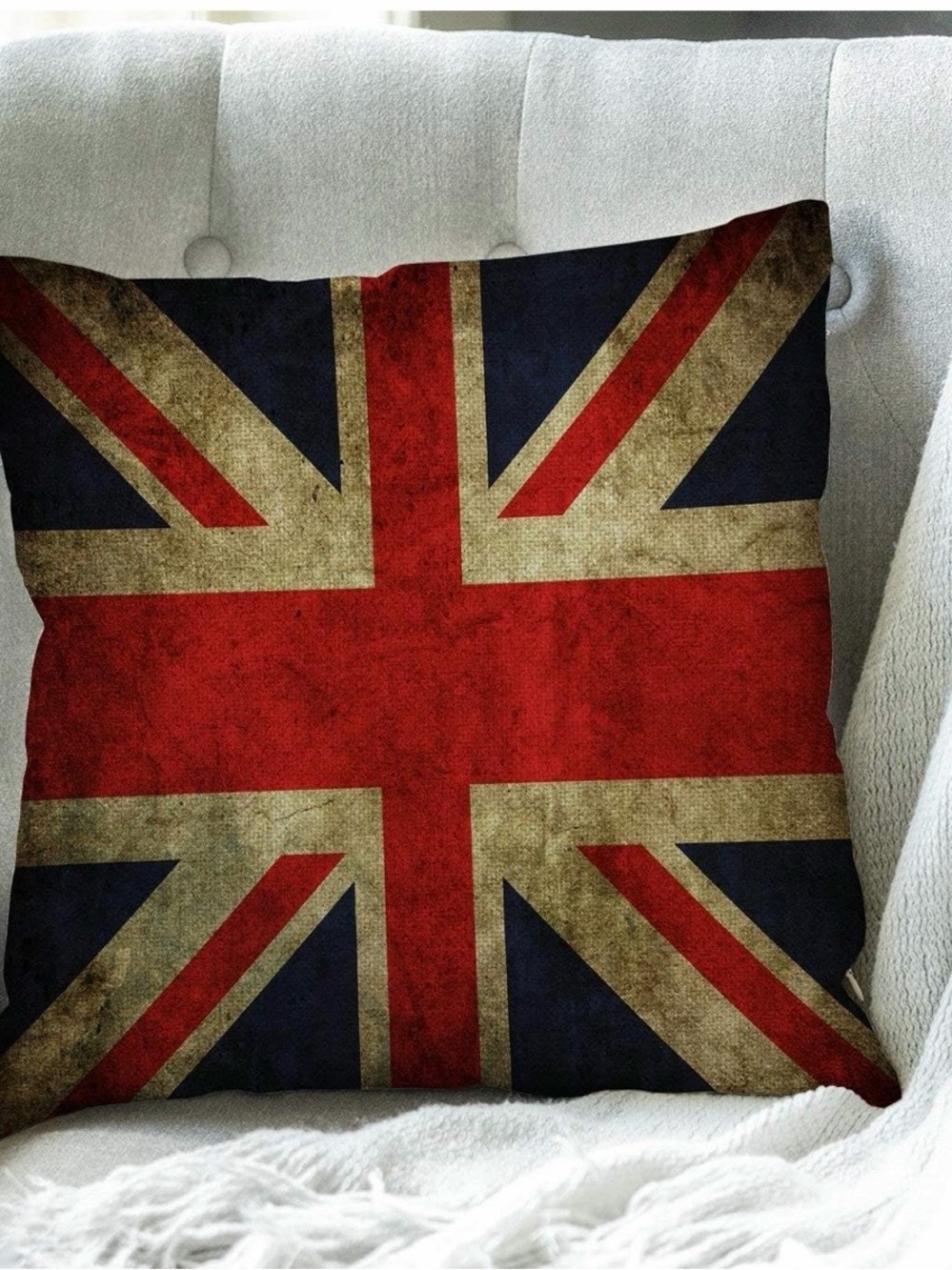 Union Jack Accent Pillow in Red, Navy & Cream - Unbranded